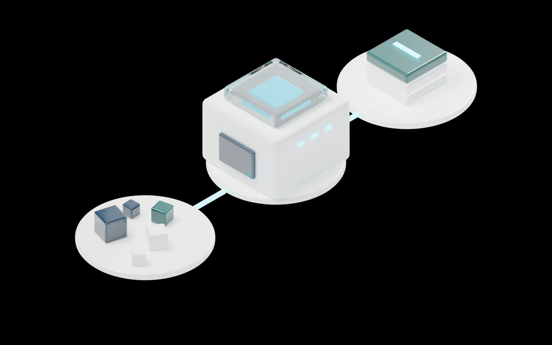 A workflow from scattered input tasks, through a processing engine, to a neat stack of finished output